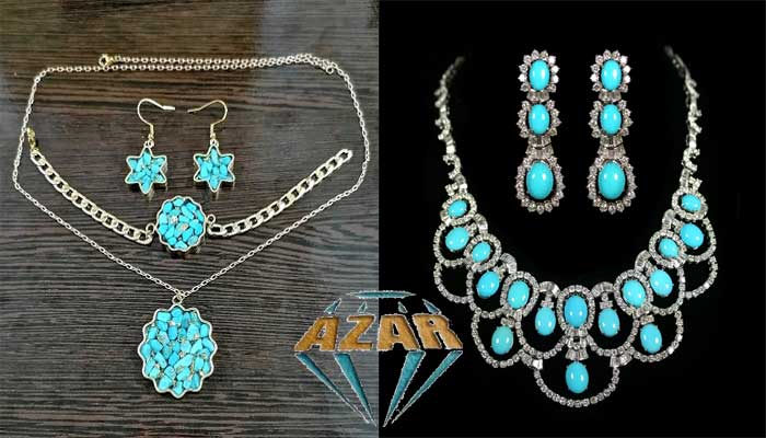 silver necklace with genuine turquoise stone